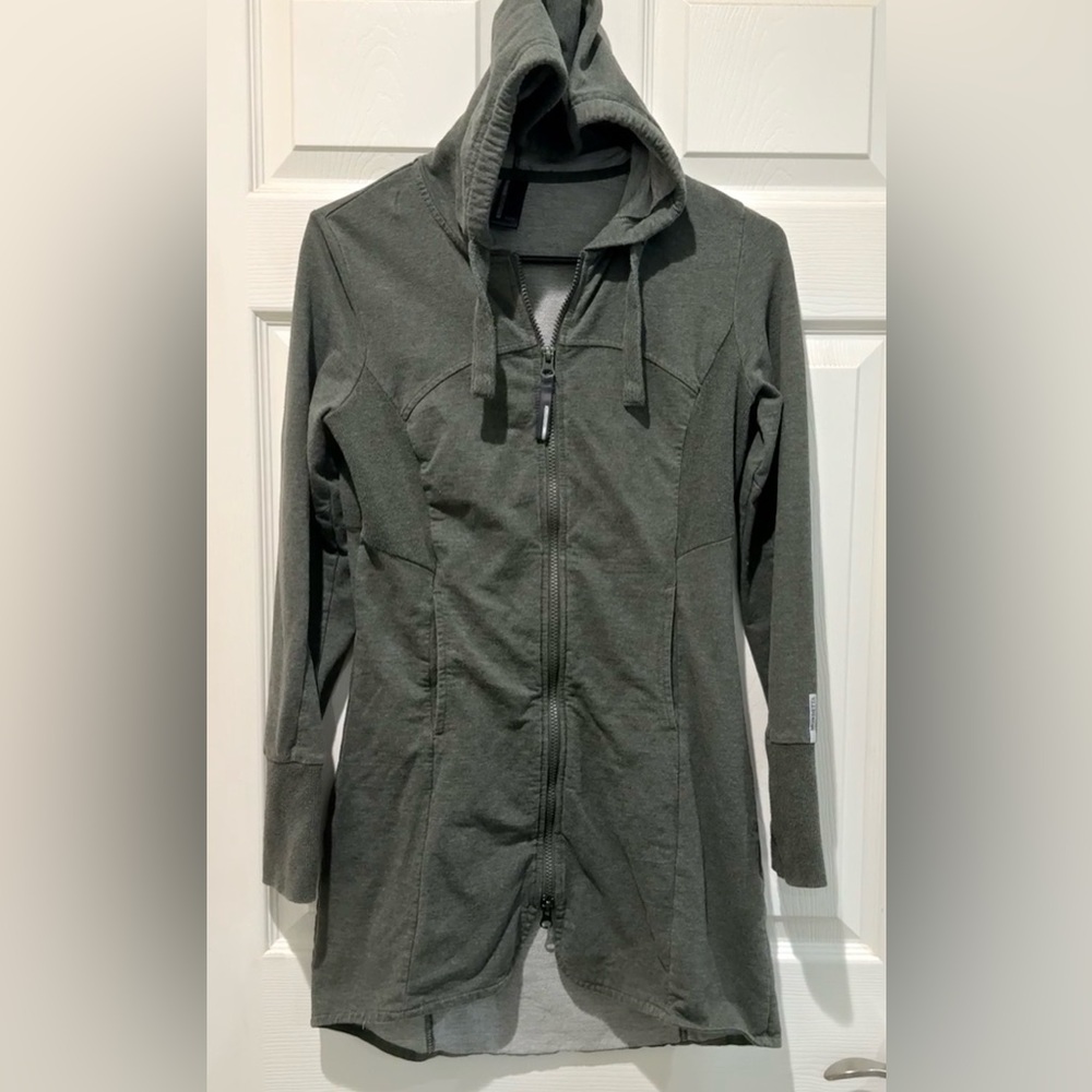 Mondetta Andrea Full Zip Hoodie Tunic Light weight jacket Sz Small Olive Green